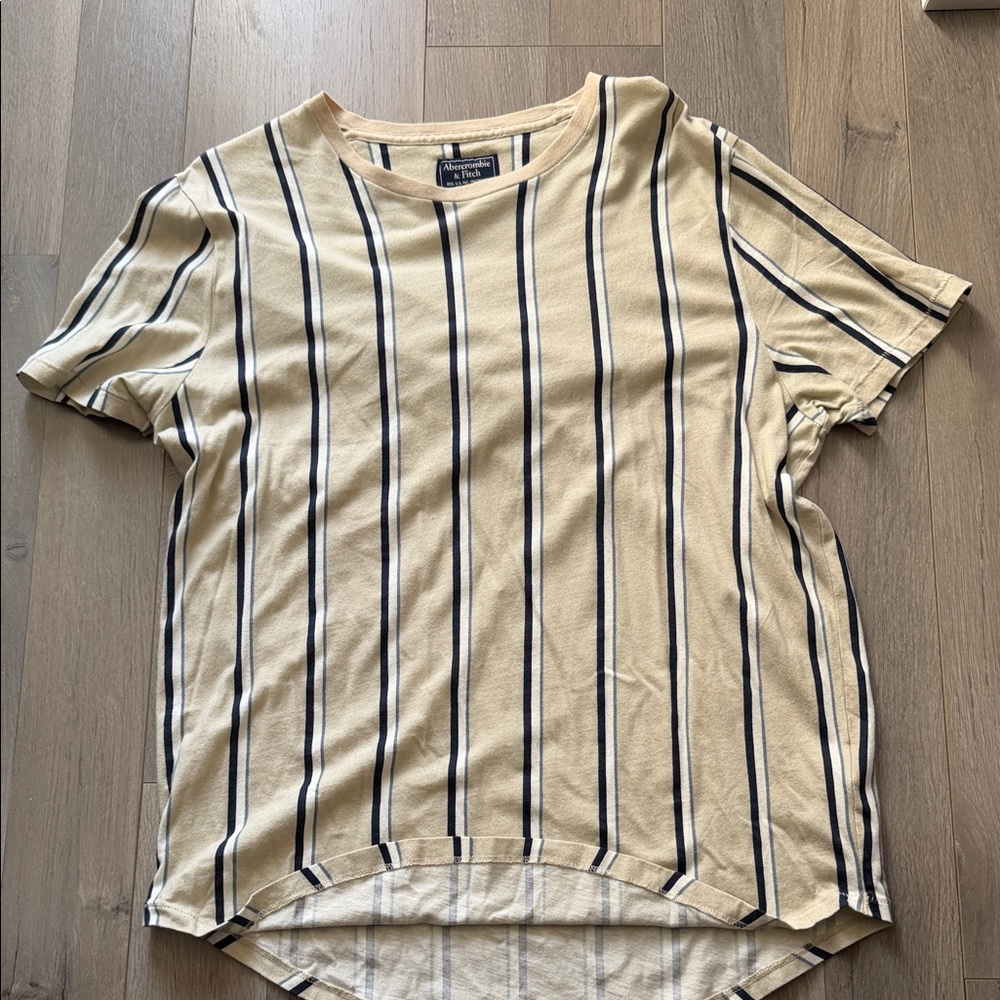 Abercrombie and Fitch Beige and Black Striped Tee